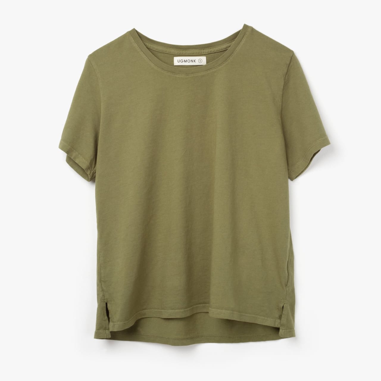 Moss green basic tee with fitted women's cut.