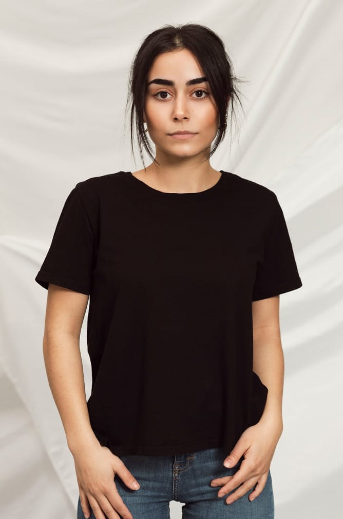 Front of women's Basic Tee in black.